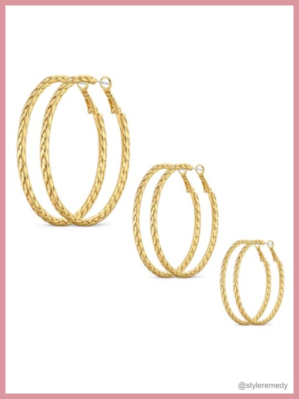 3 Pairs Gold Hoop Earrings Women Chunky Twisted Hoops 30mm 40mm 55mm